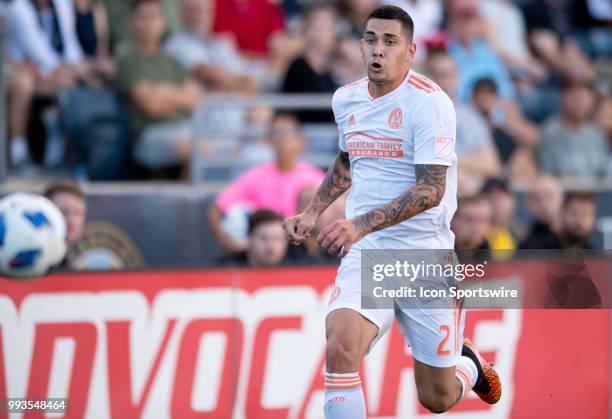 Atlanta United Defender Franco Escobar chases down the ball in the first half during the game between Atlanta United and the Philadelphia Union on...