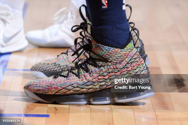 The sneakers of Deyonta Davis of Memphis Grizzlies are seen during the game against the Detroit Pistons during the 2018 Las Vegas Summer League on...