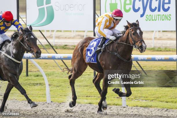 Am Vinnie ridden by Noel Callow wins the Polytrack Maiden Plate at Racing.com Park Synthetic Racecourse on July 08, 2018 in Pakenham, Australia.