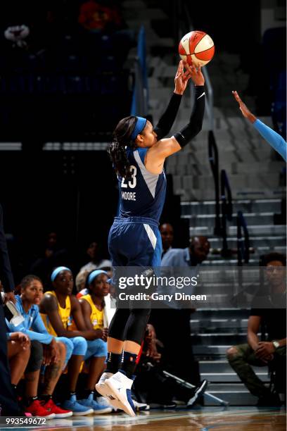 Maya Moore of the Minnesota Lynx shoots the ball during the game against the Chicago Sky on July 07, 2018 at the Wintrust Arena in Chicago, Illinois....