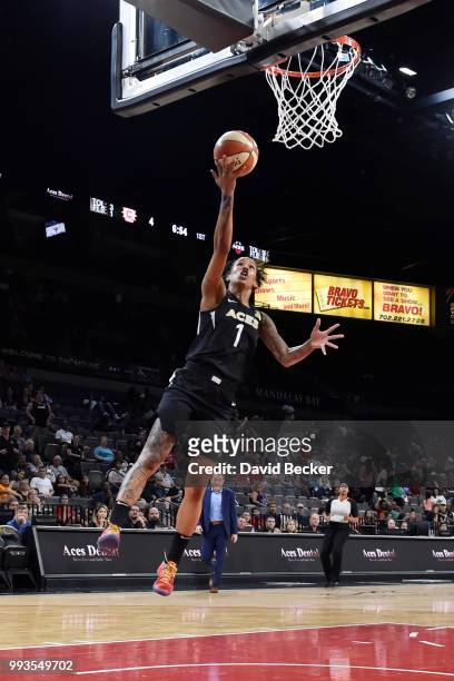 Tamera Young of the Las Vegas Aces shoots the ball against the Connecticut Sun on July 7, 2018 at the Mandalay Bay Events Center in Las Vegas,...