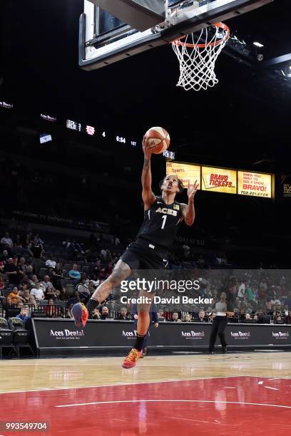 Tamera Young of the Las Vegas Aces shoots the ball against the Connecticut Sun on July 7, 2018 at the Mandalay Bay Events Center in Las Vegas,...