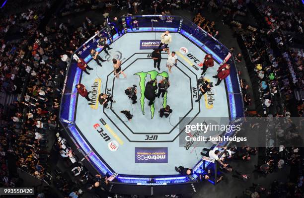 An overhead view of Anthony Pettis win over Michael Chiesa in their lightweight fight during the UFC 226 event inside T-Mobile Arena on July 7, 2018...