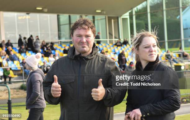 Trainer Matthew Leek after his horse Daily Donation won the Dwyer Robinson BM58 Highweight Handicap at Warrnambool Racecourse on July 08, 2018 in...
