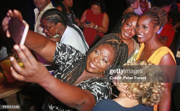 Loni Love, Tichina Arnold, Issa Rae and Tisha Campbell take a selfie together during HBO's Insecure Live Wine Down at Essence at the Ace Hotel on...