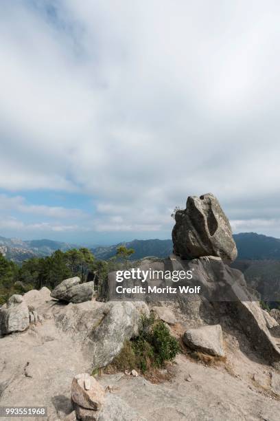 rock formation, mountain scenery, l'ospedale, alta rocca, corsica, france - ospedale fotografías e imágenes de stock