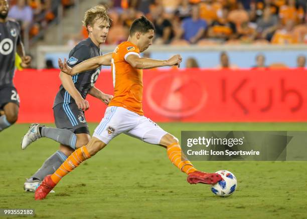 Houston Dynamo midfielder Tomas Martinez moves the ball down the pitch during the soccer match between the Minnesota United FC and Houston Dynamo on...