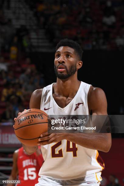 Marcus Lee of the Cleveland Cavaliers shoots the ball against the Chicago Bulls during the 2018 Las Vegas Summer League on July 7, 2018 at the Thomas...