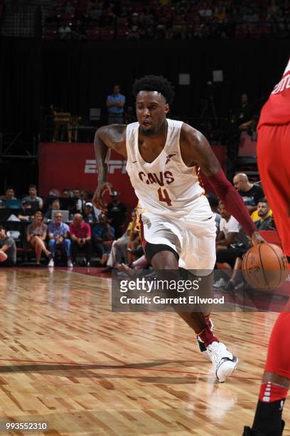 Jamel Artis of the Cleveland Cavaliers handles the ball against the Chicago Bulls during the 2018 Las Vegas Summer League on July 7, 2018 at the...