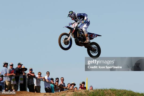 Lucas Oil Motocross rider Aaron Plessinger of Monster Energy/Yamalub/Star/Yamaha catches some big air during the Red Bull Redbud National 250 Class...