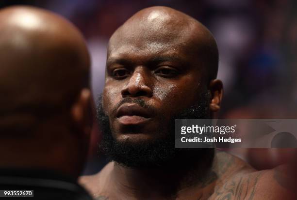 Derrick Lewis prepares to enter the Octagon against Francis Ngannou of Cameroon in their heavyweight fight during the UFC 226 event inside T-Mobile...