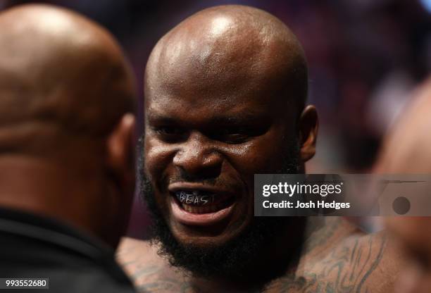 Derrick Lewis prepares to enter the Octagon against Francis Ngannou of Cameroon in their heavyweight fight during the UFC 226 event inside T-Mobile...