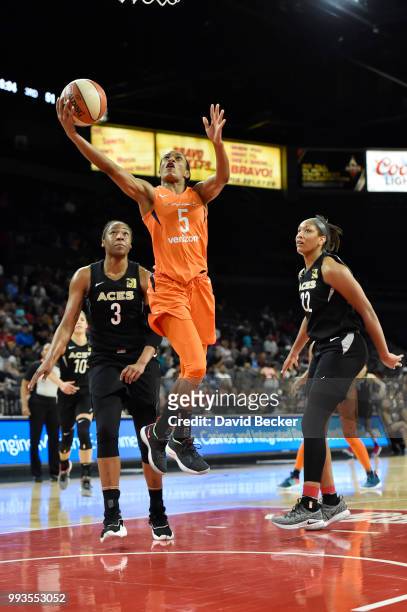 Jasmine Thomas of the Connecticut Sun shoots the ball against the Las Vegas Aces on July 7, 2018 at the Mandalay Bay Events Center in Las Vegas,...