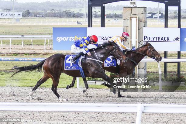 Am Vinnie ridden by Noel Callow wins the Polytrack Maiden Plate at Racing.com Park Synthetic Racecourse on July 08, 2018 in Pakenham, Australia.