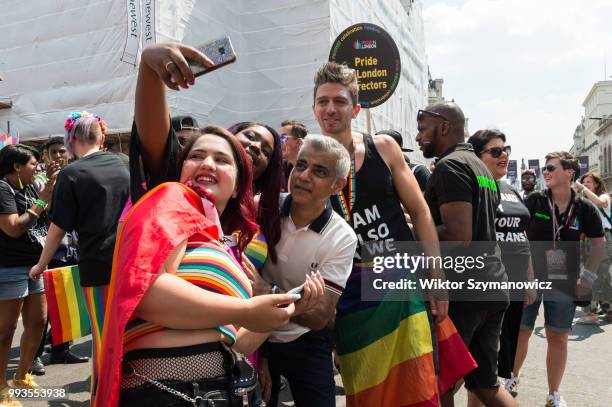 Mayor of London Sadiq Khan poses for a selfie during Pride in London parade. The annual festival attracts hundreds of thousands of people to the...