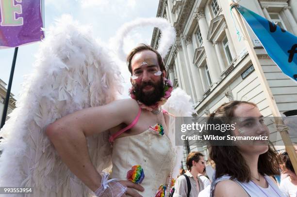 Reveller in an angel costume takes part in the Pride in London parade. The annual festival attracts hundreds of thousands of people to the streets of...