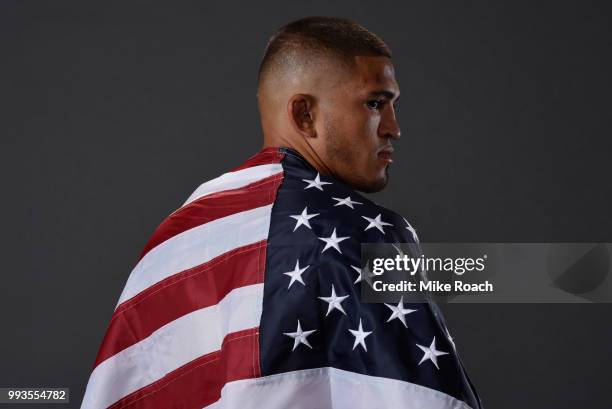 Anthony Pettis poses for a portrait backstage during the UFC 226 event inside T-Mobile Arena on July 7, 2018 in Las Vegas, Nevada.