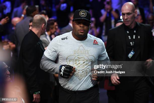 Daniel Cormier prepares to enter the Octagon against Stipe Miocic in their UFC heavyweight championship fight during the UFC 226 event inside...