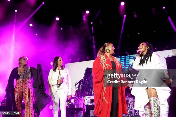 Yo-Yo, MC Lyte, Queen Latifah and Brandy perform onstage during the 2018 Essence Festival presented By Coca-Cola - Day 2 at Louisiana Superdome on...