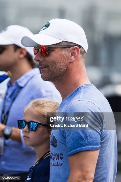 Sebastien Loeb is seen with his daughter during Le Mans Classic 2018 on July 7, 2018 in Le Mans, France.