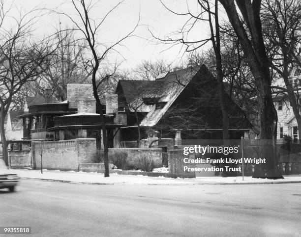 Exterior view of Home and Studio looking southeast, at the Frank Lloyd Wright Home and Studio, located at 951 Chicago Avenue, Oak Park, Illinois, ca....