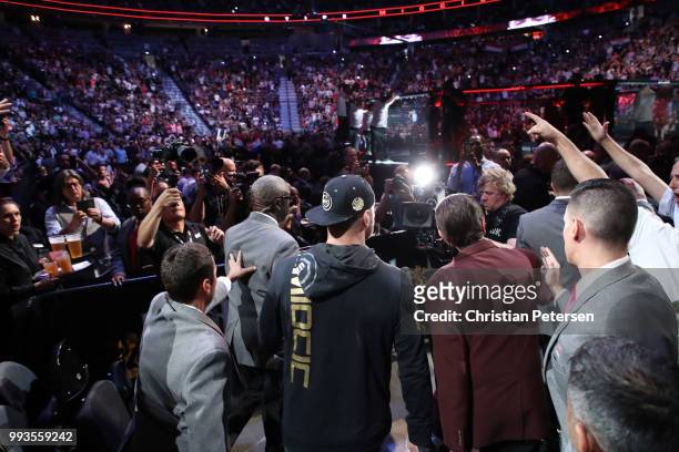 Stipe Miocic prepares to enter the Octagon against Daniel Cormier in their UFC heavyweight championship fight during the UFC 226 event inside...