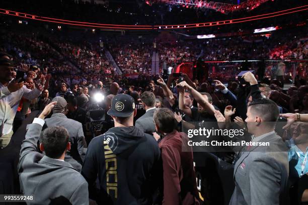 Stipe Miocic prepares to enter the Octagon against Daniel Cormier in their UFC heavyweight championship fight during the UFC 226 event inside...