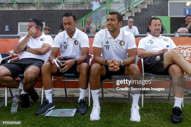 Assistant trainer Roy Makaay of Feyenoord , assistant trainer Denny Landzaat of Feyenoord , coach Giovanni van Bronckhorst of Feyenoord , assistant...