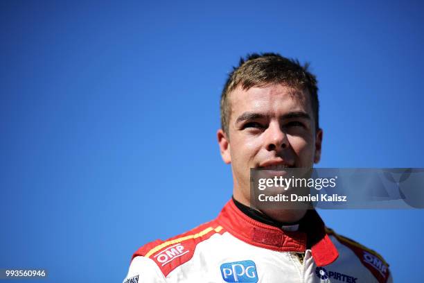 Scott McLaughlin driver of the Shell V-Power Racing Team Ford Falcon FGX looks on during the top ten shoot out for race 18 of the Supercars...