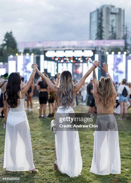 Music fans attend Day 2 of FVDED In The Park at Holland Park on July 7, 2018 in Surrey, Canada.
