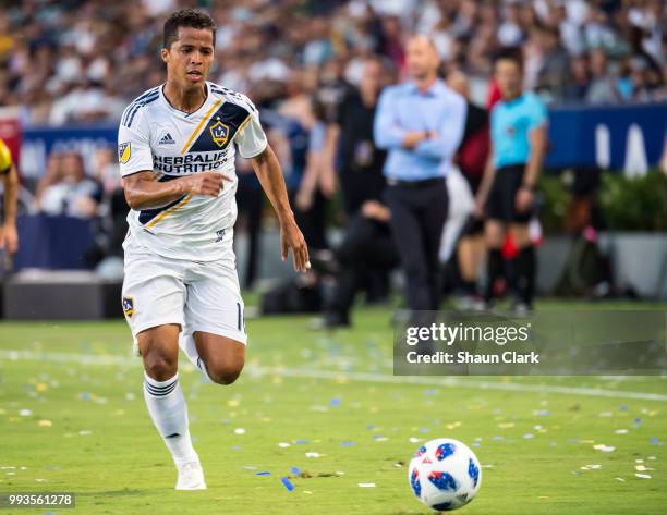 Giovani dos Santos of Los Angeles Galaxy during the Los Angeles Galaxy's MLS match against Columbus Crew at the StubHub Center on July 7, 2018 in...