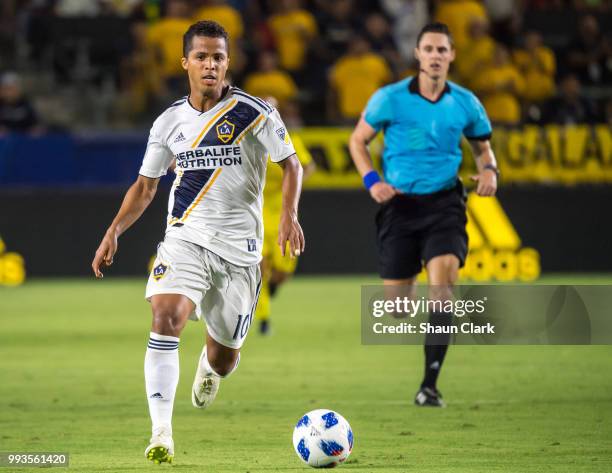 Giovani dos Santos of Los Angeles Galaxy during the Los Angeles Galaxy's MLS match against Columbus Crew at the StubHub Center on July 7, 2018 in...