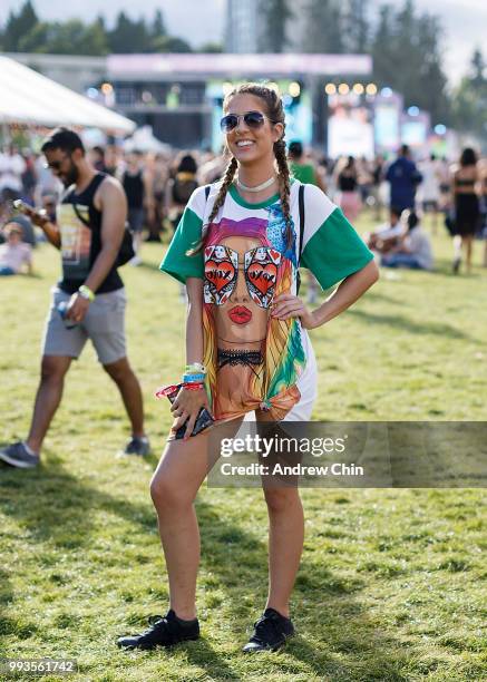 Music fan attends Day 2 of FVDED In The Park at Holland Park on July 7, 2018 in Surrey, Canada.