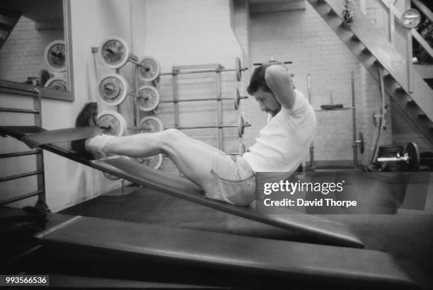 English goalkeeper Peter Shilton of Leicester City FC training in a gym, UK, 19th May 1973.