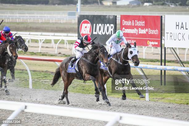 Stornaway ridden by Noel Callow wins the Swear @ Spendthrift BM58 Handicap at Racing.com Park Synthetic Racecourse on July 08, 2018 in Pakenham,...