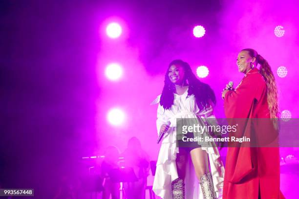 Brandy and Queen Latifah perform onstage during the 2018 Essence Festival presented By Coca-Cola - Day 2 at Louisiana Superdome on July 7, 2018 in...