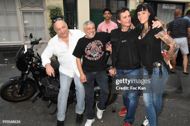 Franck Tiozzo, Jaid Seddak, Richard Aujard and Lza Stayaert attend "Jamais A Terre" Jo Prestia Book Signing At Art Cube Galerie on July 7, 2018 in...