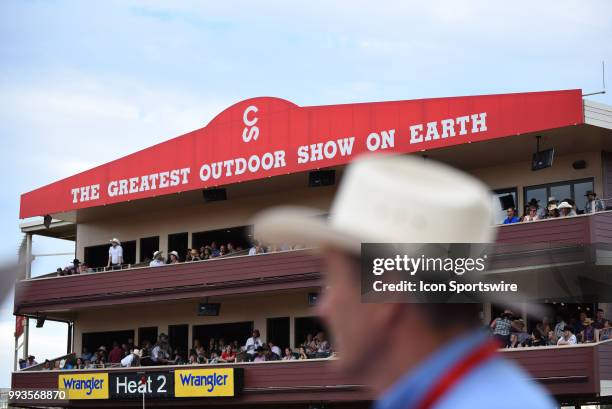 Cowboy awaits the start of the GMC Rangeland Derby Chuckwagon Races at the Calgary Stampede on July 6, 2018 at Stampede Park in Calgary, AB.