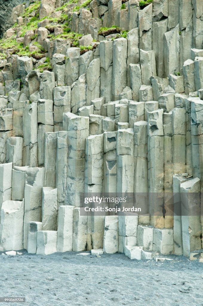 Basalt columns, cave Halsanefshellir, Reynisfjara beach at Vik i Myrdal, Iceland