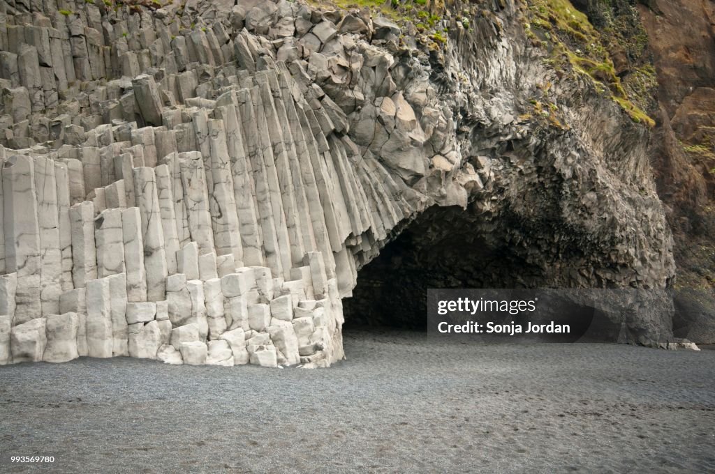 Basalt columns, Halsanefshellir cave, Reynisfjara beach at Vik i Myrdal, Iceland