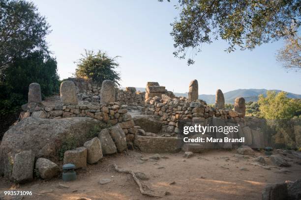 menhirs, megalithic, filitosa, corsica, france - menhir stock-fotos und bilder