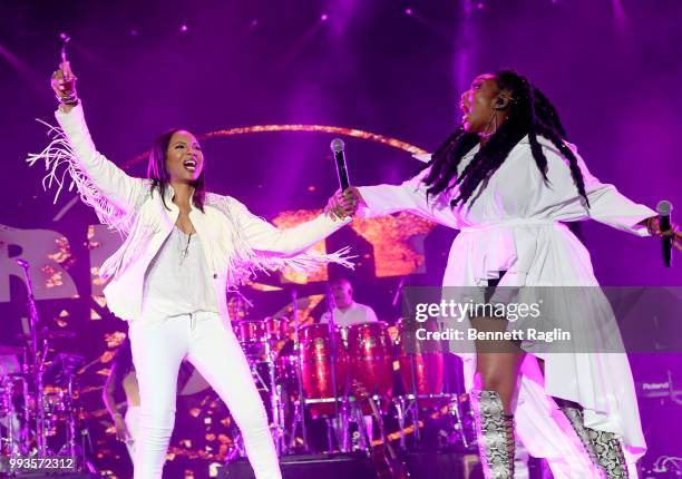 Lyte and Brandy perform onstage during the 2018 Essence Festival presented By Coca-Cola - Day 2 at Louisiana Superdome on July 7, 2018 in New...