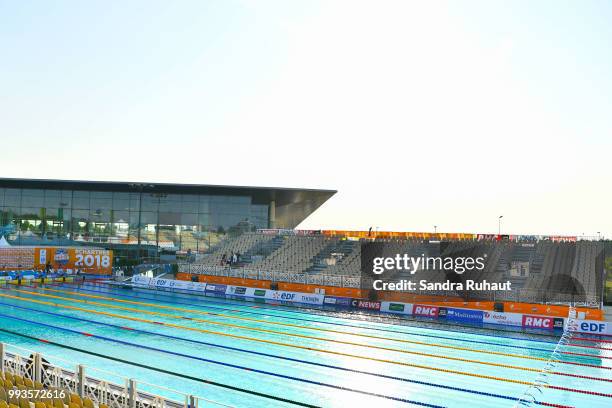 Illustration of the swimming pool before the Open of France at l'Odyssee on July 8, 2018 in Chartres, France.