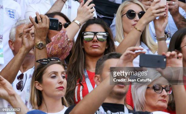 Rebekah Vardy, wife of Jamie Vardy of England during the 2018 FIFA World Cup Russia Quarter Final match between Sweden and England at Samara Arena on...