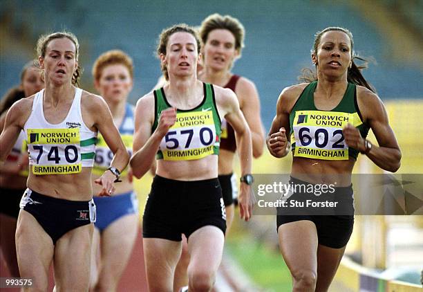 Kelly Holmes of Earling Southall & Middlesex is followed by Sally Evans of Sale Manchester and Hayley Tullett of Swansea during the 800m womens heats...