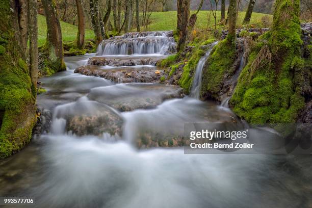 tufa formations, stream in the swabian jura biosphere reserve, baden-wuerttemberg, germany - calcification stock pictures, royalty-free photos & images