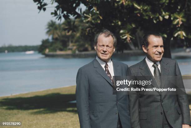 President of the United States Richard Nixon pictured on right with Chancellor of Germany Willy Brandt as they meet for bilateral talks in Key...