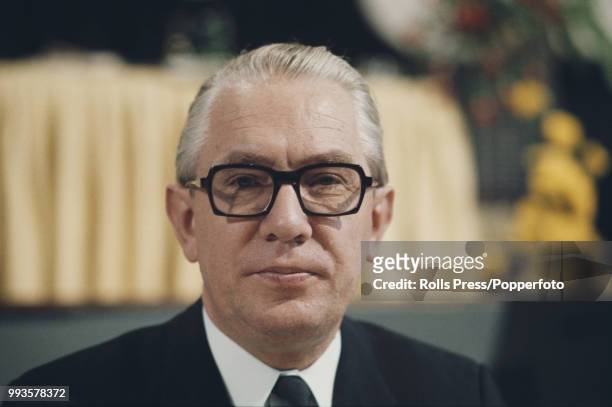 German Christian Democrat politician and President of the Bundestag, Kai-Uwe von Hassel pictured attending a CDU party convention in West Germany in...