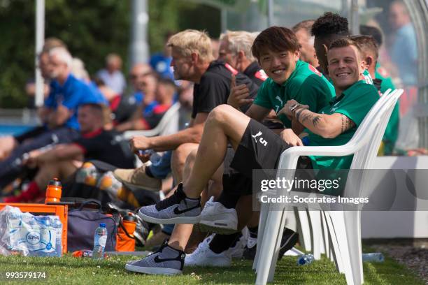 Ritsu Doan of FC Groningen, Samir Memisevic of FC Groningen, during the Club Friendly match between v.v. 't Fean '58 v FC Groningen at the Sportpark...