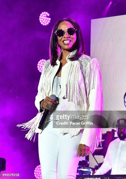 Rapper MC Lyte performs onstage during Queen Latifah's "Ladies First" night at the 2018 Essence Festival - Night 2 at Louisiana Superdome on July 7,...